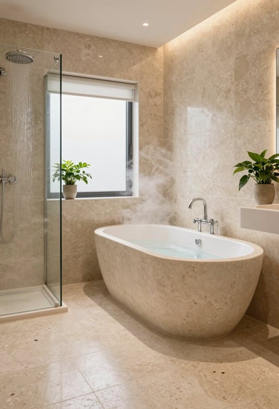 sol en travertin chauffé pour salle de bain