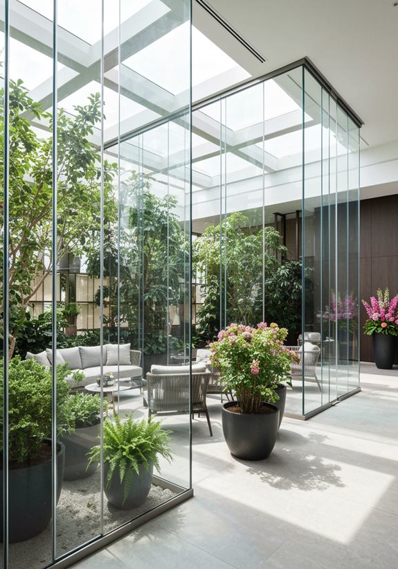 jardin intérieur avec des séparateurs en verre