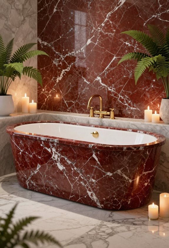 baignoire en marbre rouge luxueuse