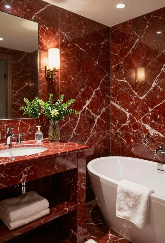 des comptoirs en marbre rouge luxueux