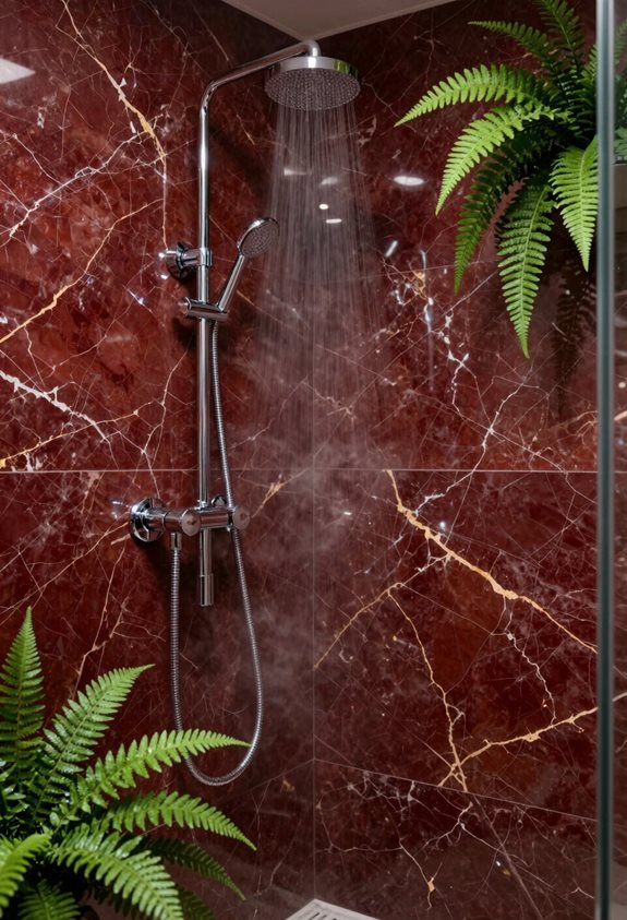 douche en marbre rouge luxueux