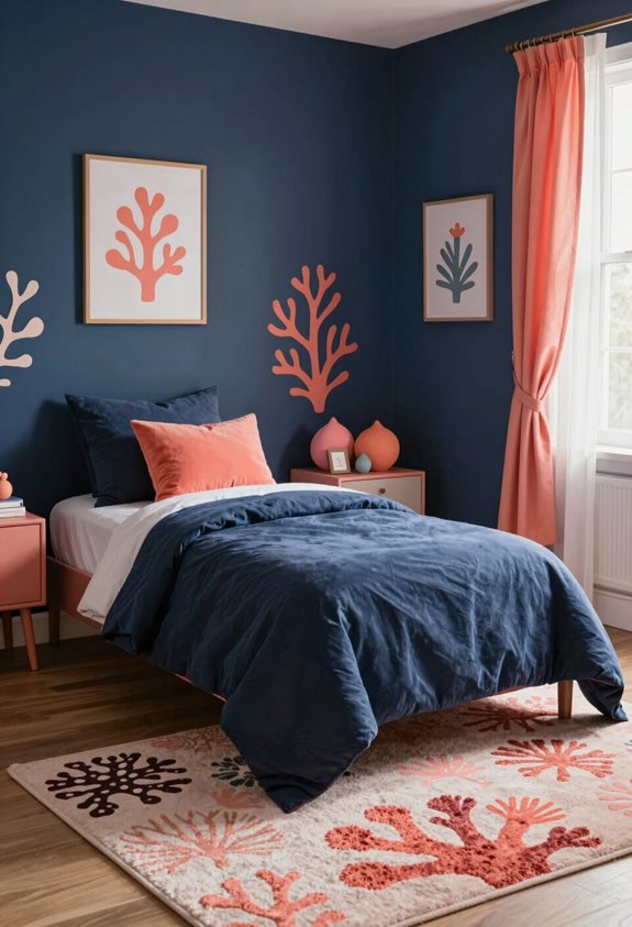 bleu marine et accents corail