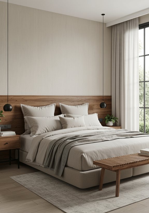 literie neutre avec des accents en bois