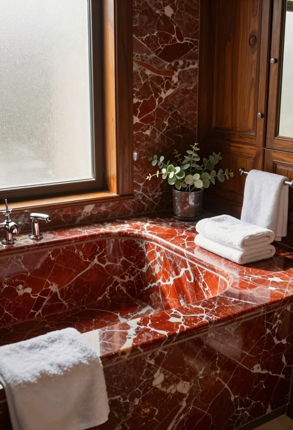 marbre rouge et bois chaud