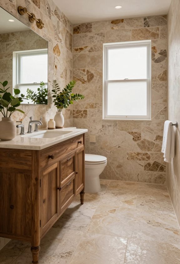 carreaux de salle de bains en travertin rustique