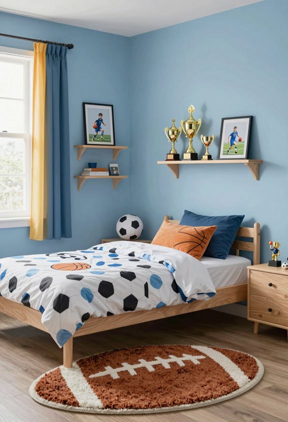 décoration de chambre bleue sur le thème du sport