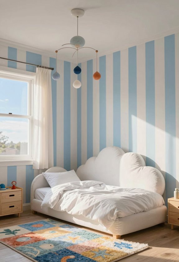 murs rayés bleus et blancs