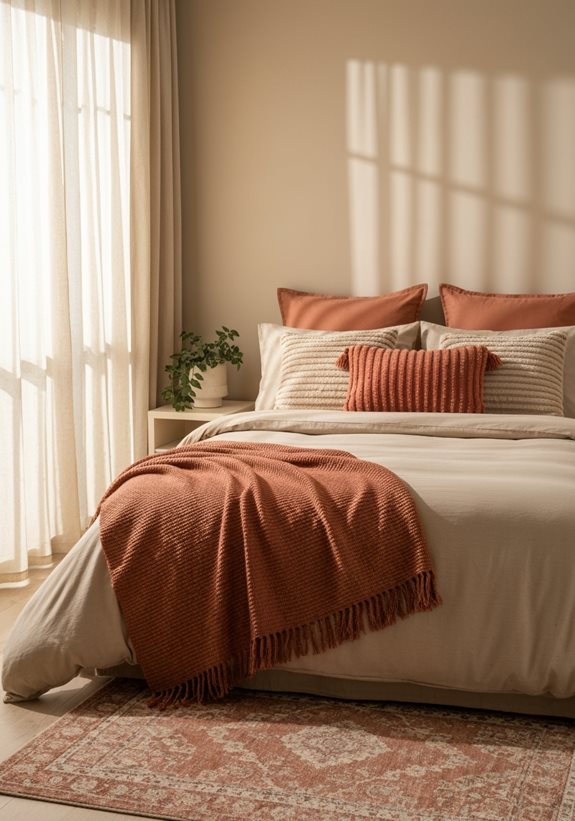 textiles en terre cuite et beige