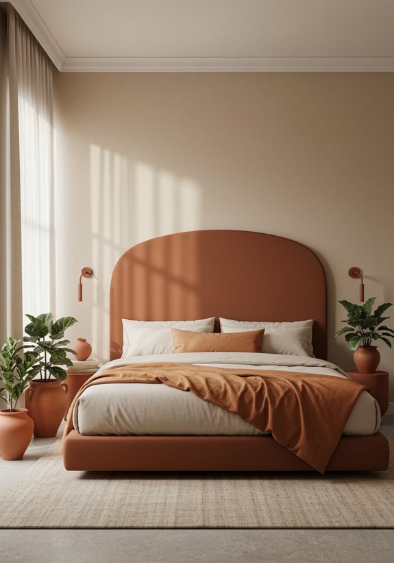 La tête de lit en terre cuite transforme l'espace