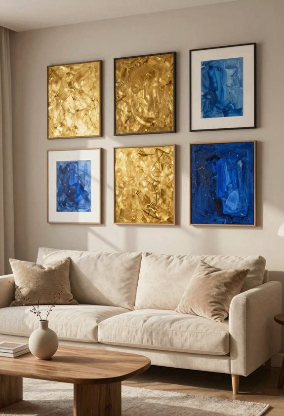 exposition d'art sur des murs taupes