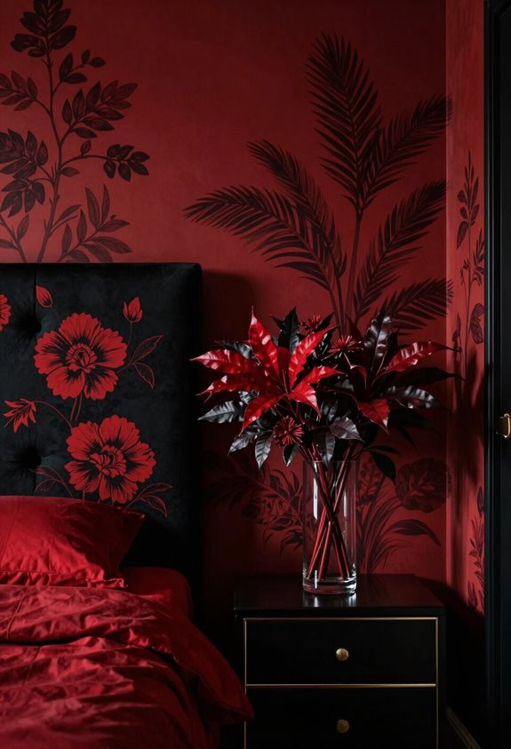 floraux noirs et rouges en gras