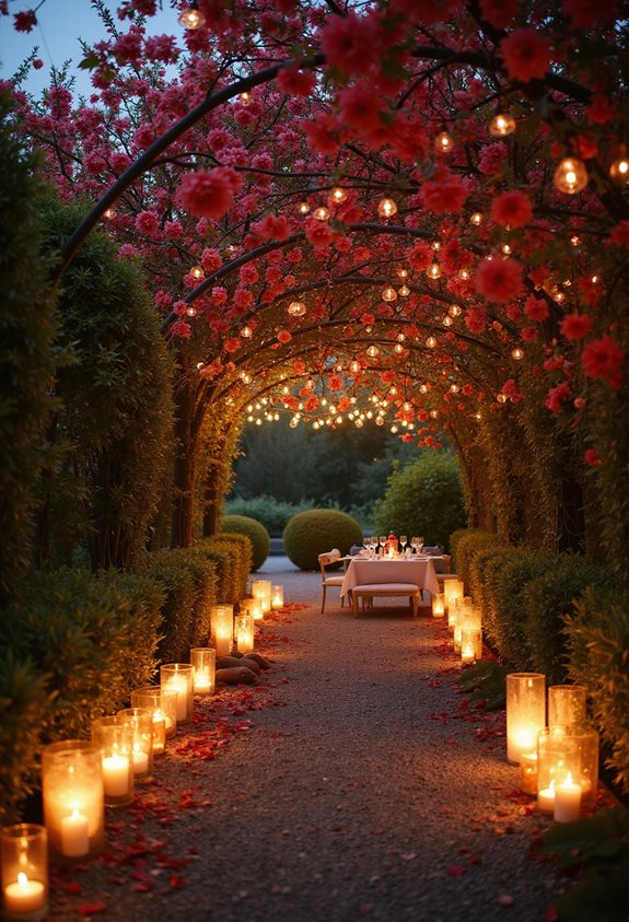 sentiers éclairés aux bougies pour les invités
