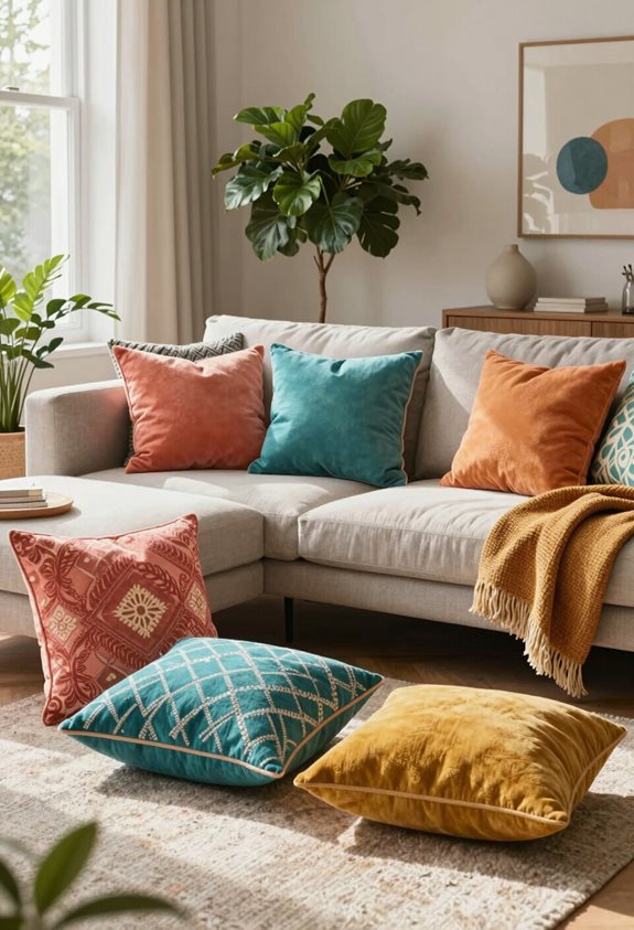 coussins et plaids colorés