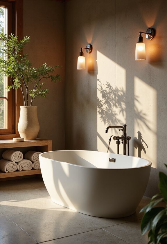 Salle de bain confortable, éclairage doux