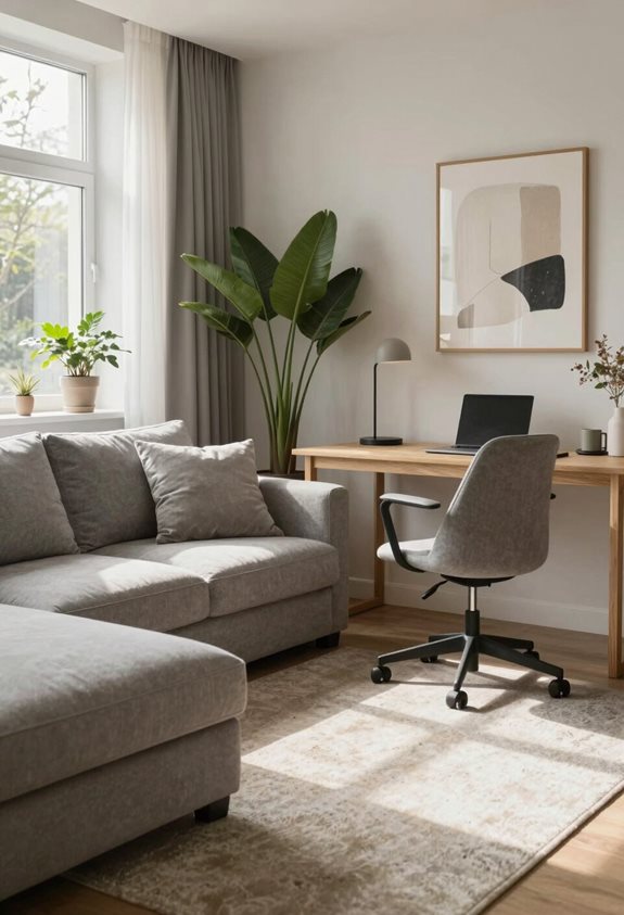 espace de travail confortable gris et beige