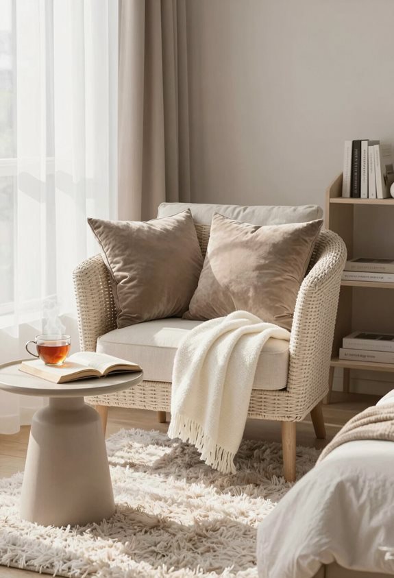 coin lecture confortable taupe et blanc