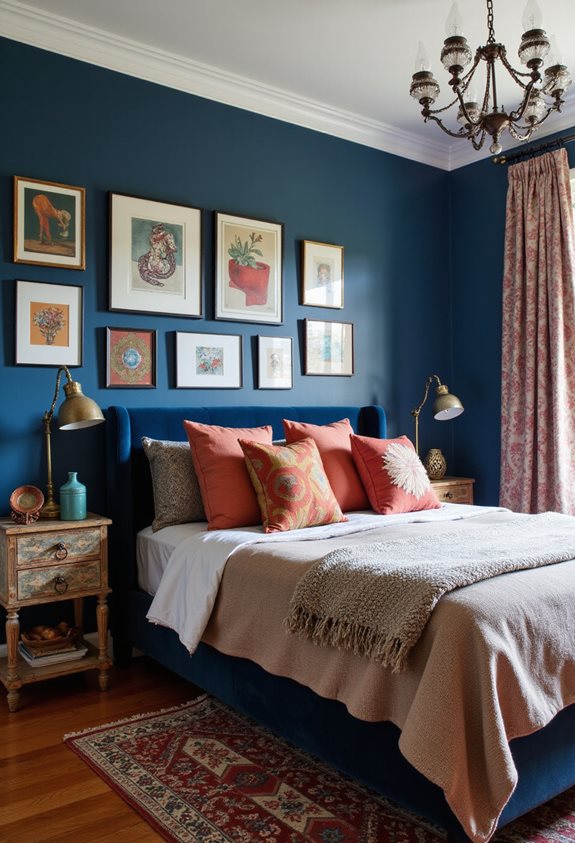 chambre éclectique bleu foncé