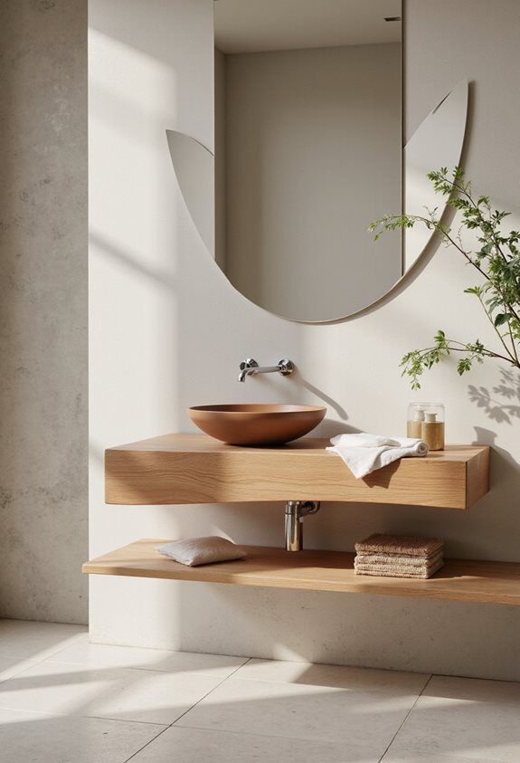 les vanités flottantes améliorent l'espace de la salle de bain