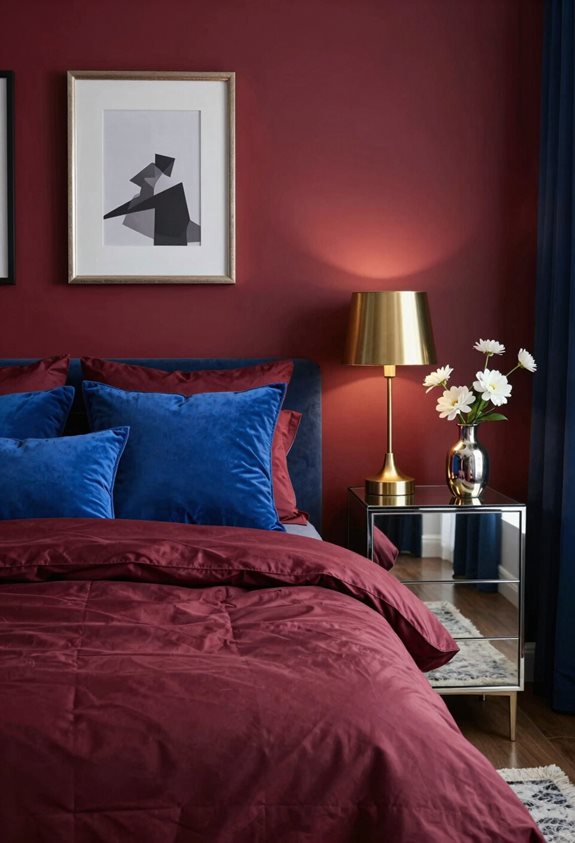 accents métalliques rouge bleu