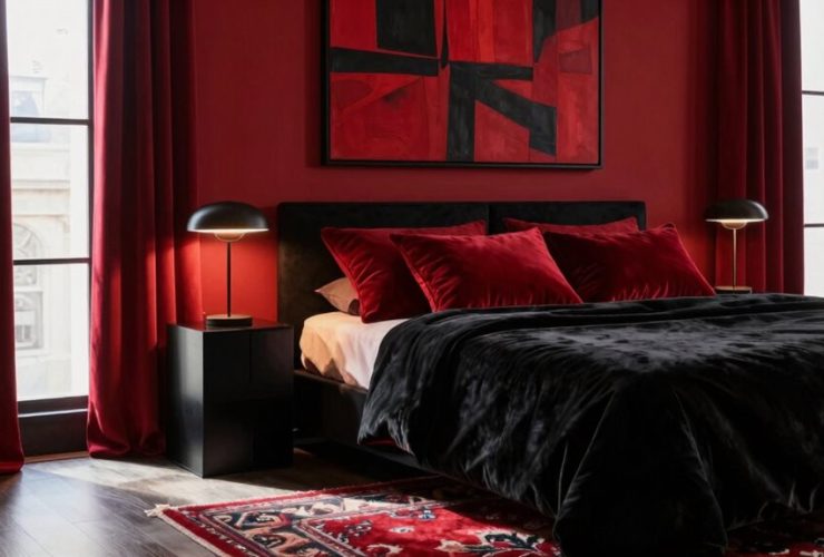 designs de chambres rouge et noir