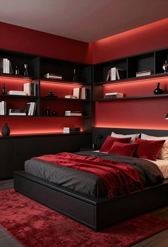 rangement élégant rouge et noir