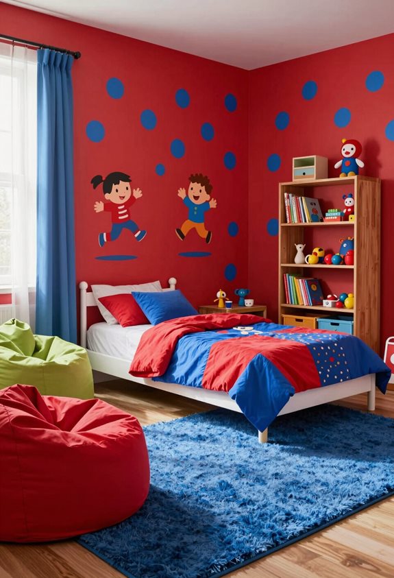 salle rouge et bleue vibrante