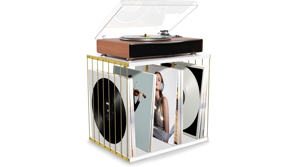 support en vinyle vintage en bois blanc