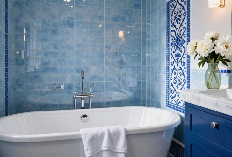 salles de bains bleues et blanches