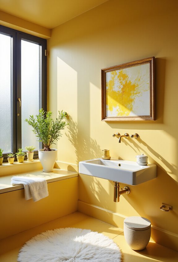 art de salle de bain jaune joyeux