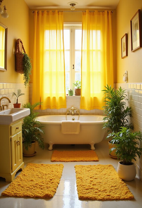 rideaux de salle de bain jaunes joyeux