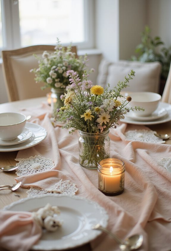 chemins de table en tissu superposés