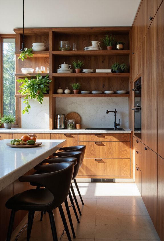 étagères en noyer ouvertes style