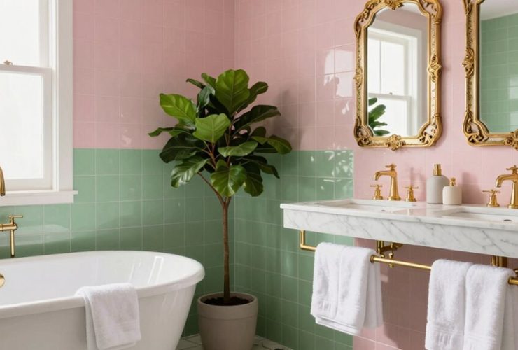 salles de bains roses et vertes