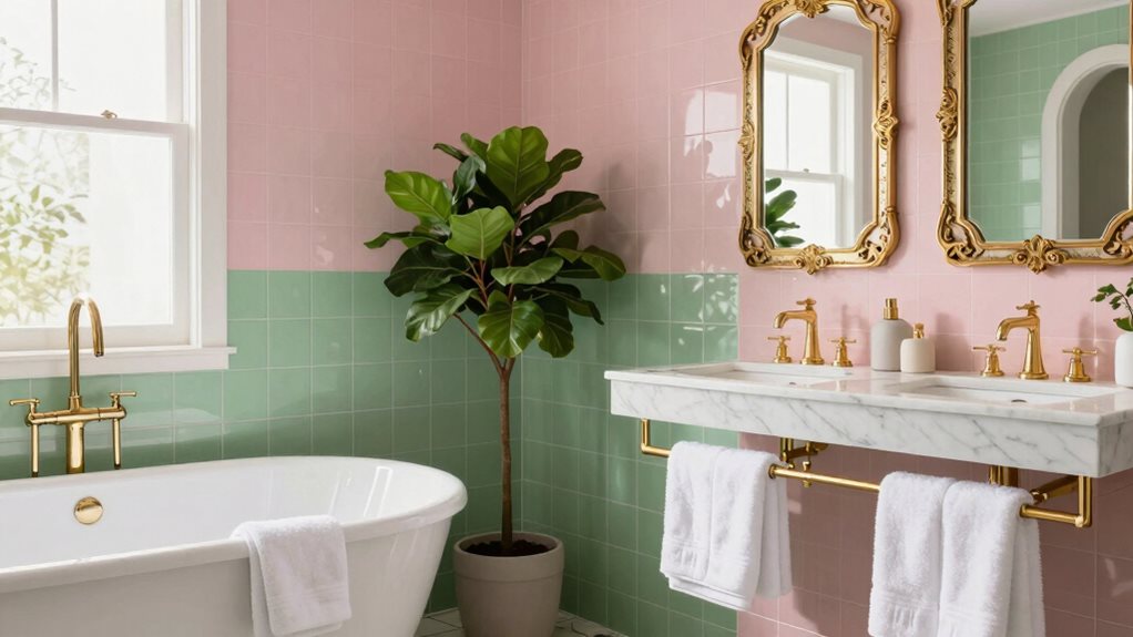 salles de bains roses et vertes