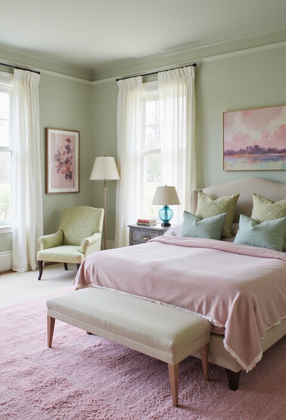 Le tapis rose améliore l'ambiance de la pièce