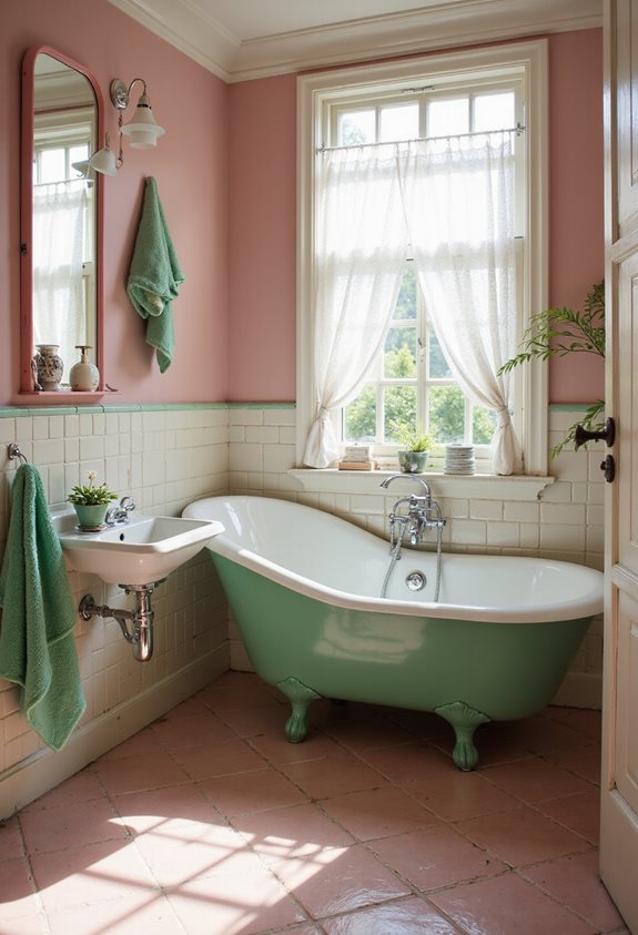salle de bain rétro rose et verte