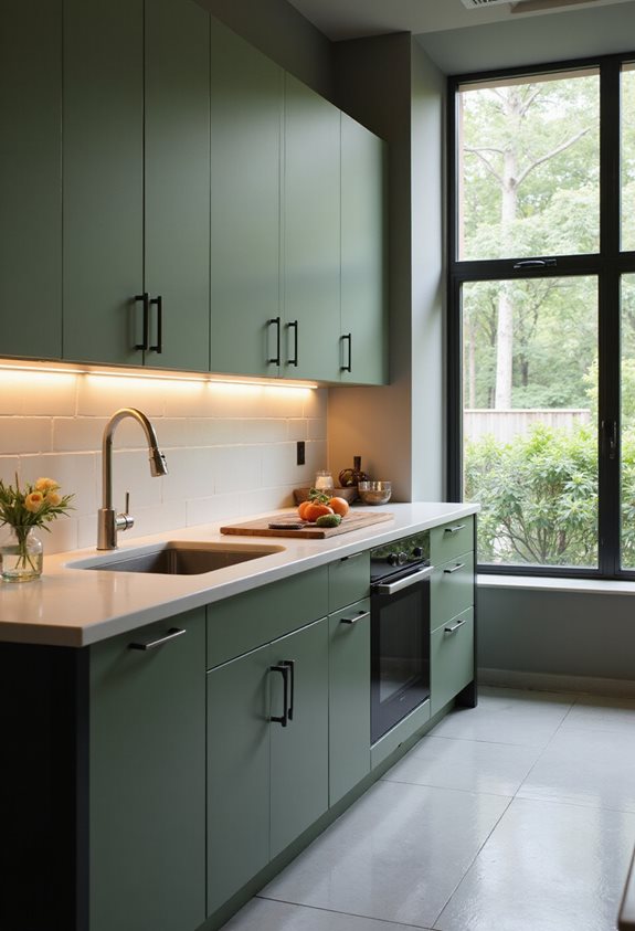 armoires vert sauge et noires