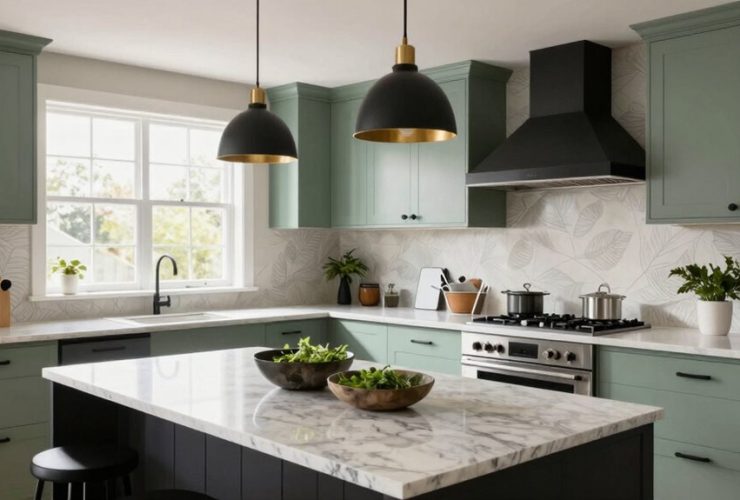 cuisine vert sauge et noire