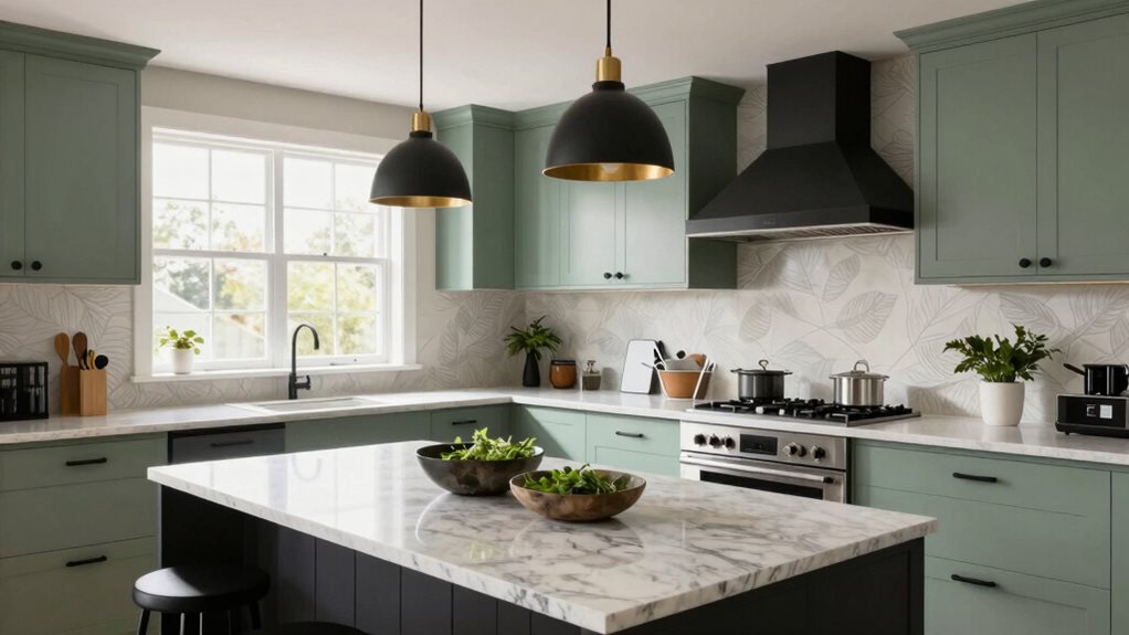 cuisine vert sauge et noire