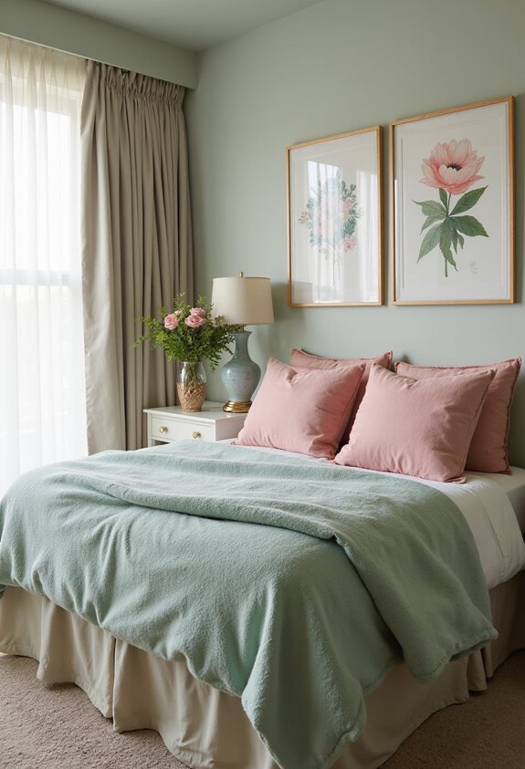 décoration vert sauge et rose