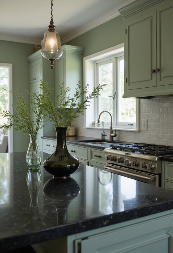 contraste saisissant entre le noir et la sauge