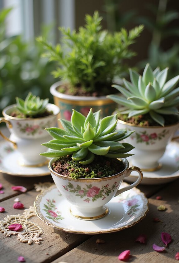 tasses à thé fantaisistes en tant que jardinières