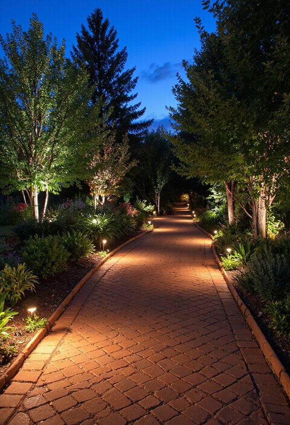 chemin de briques illuminé le soir