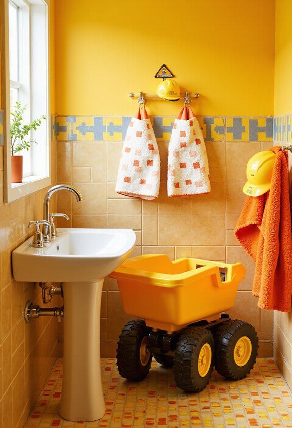 déco de salle de bain sur le thème de la construction