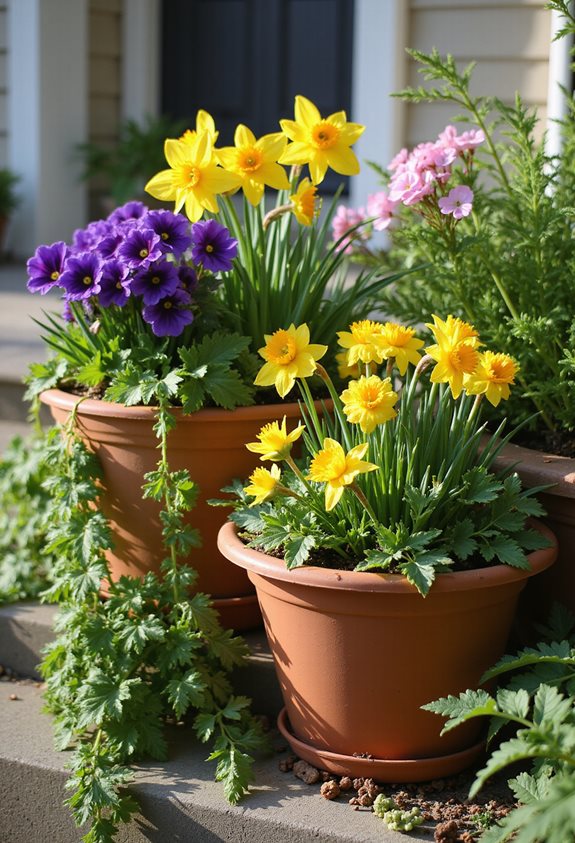 combinations de fleurs dans des conteneurs classiques