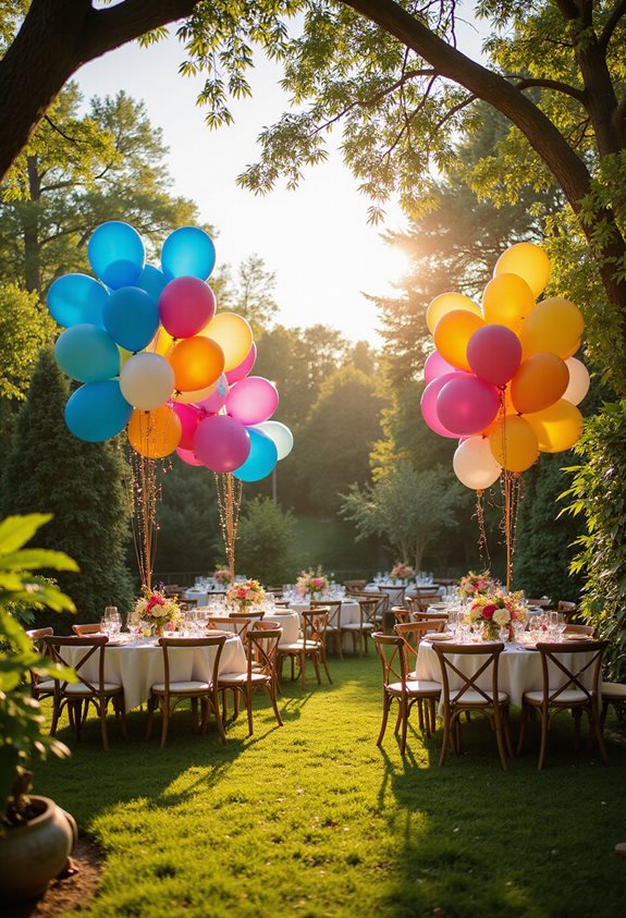décor de jardin avec des ballons colorés