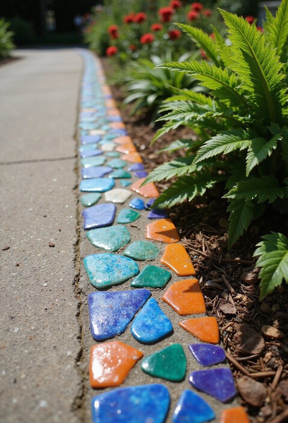 bordure de jardin en mosaïque colorée