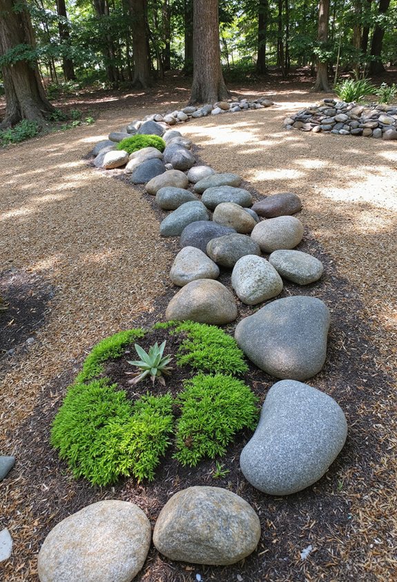 installations de jardin en pierres colorées
