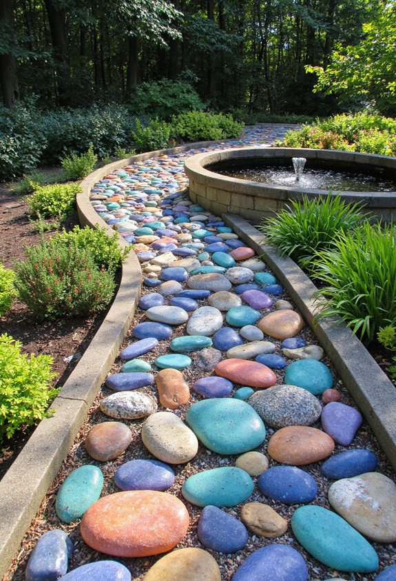 des pierres colorées égayent les jardins