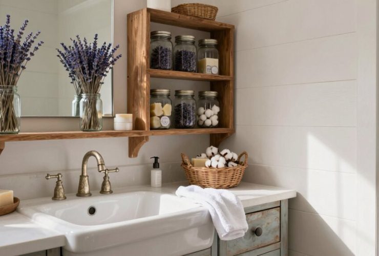 idées de décoration de salle de bain de ferme confortable